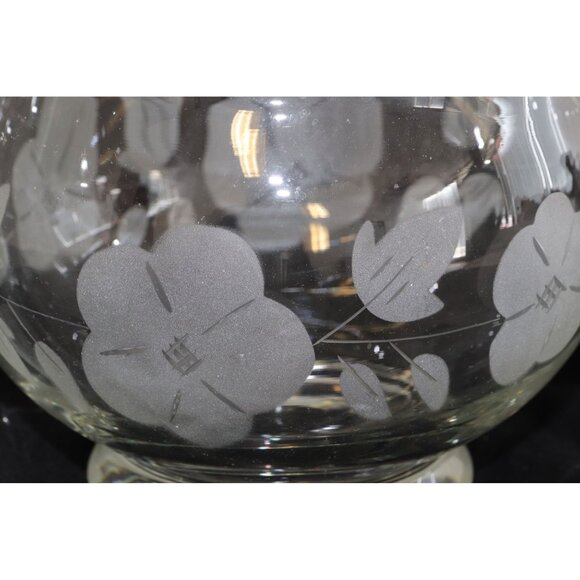 Vtg Crystal Bulbous Basket With Handle Frosted Etched Flowers And Leaves - Picture 4 of 5
